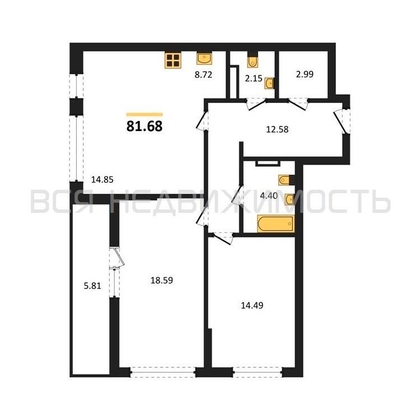 2-комнатная квартира, 81.68кв.м - изображение