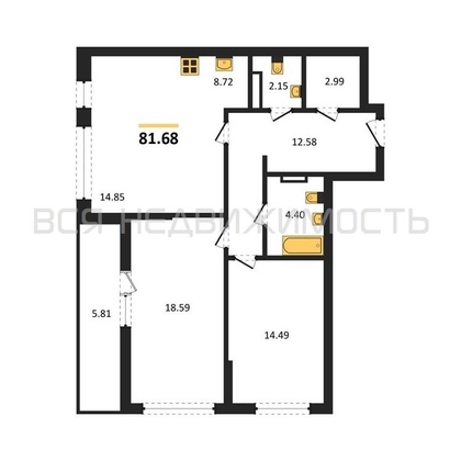 2-комнатная квартира, 81.68кв.м - изображение