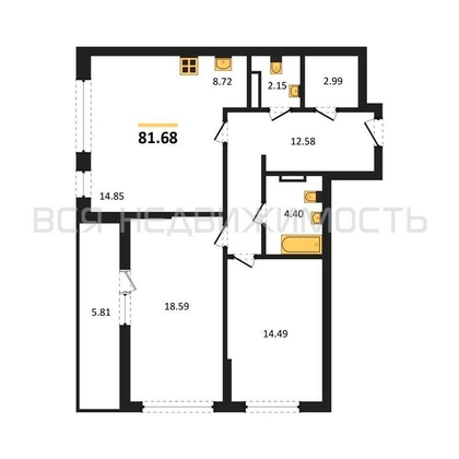 2-комнатная квартира, 81.68кв.м - изображение