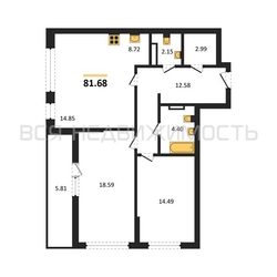 2-комнатная квартира, 81.68кв.м - изображение 1