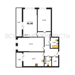 3-комнатная квартира, 96.9кв.м - изображение 1