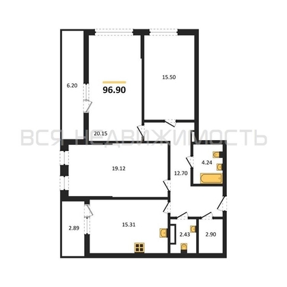 3-комнатная квартира, 96.9кв.м - изображение
