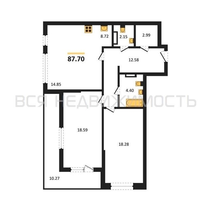 2-комнатная квартира, 87.7кв.м - изображение
