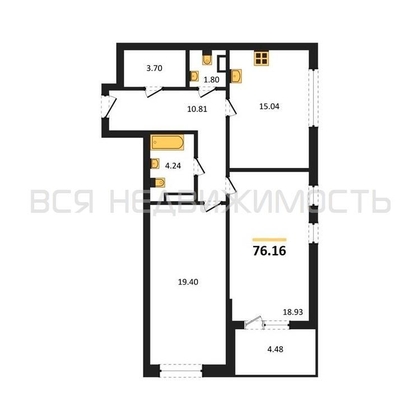 2-комнатная квартира, 76.16кв.м - изображение
