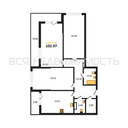 3-комнатная квартира, 102.97кв.м - изображение