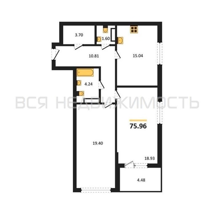 2-комнатная квартира, 75.96кв.м - изображение
