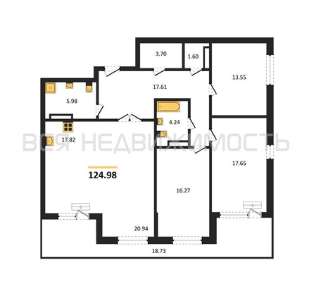 3-комнатная квартира, 124.98кв.м - изображение