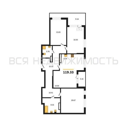3-комнатная квартира, 119.33кв.м - изображение