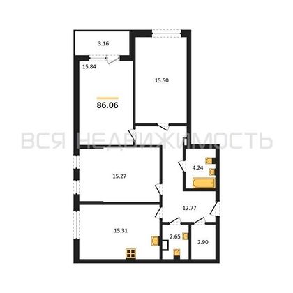 3-комнатная квартира, 86.06кв.м - изображение