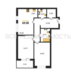 2-комнатная квартира, 69.9кв.м - изображение 1