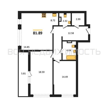 2-комнатная квартира, 81.89кв.м - изображение