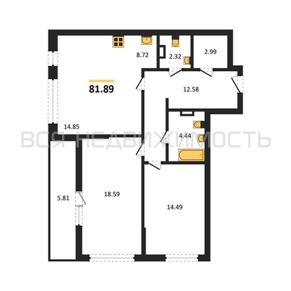 2-комнатная квартира, 81.89кв.м - изображение