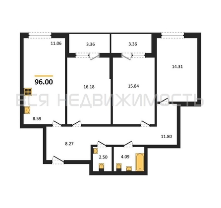 3-комнатная квартира, 96кв.м - изображение
