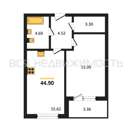 1-комнатная квартира, 44.9кв.м - изображение