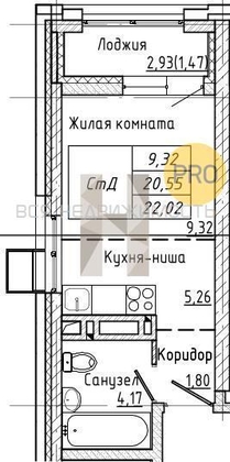 квартира-студия, 22,02кв.м. - изображение