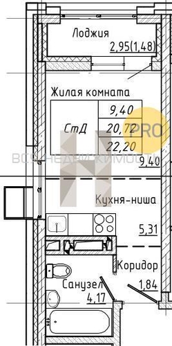 квартира-студия, 22,2кв.м. - изображение 0