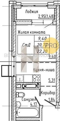 квартира-студия, 22,2кв.м. - изображение