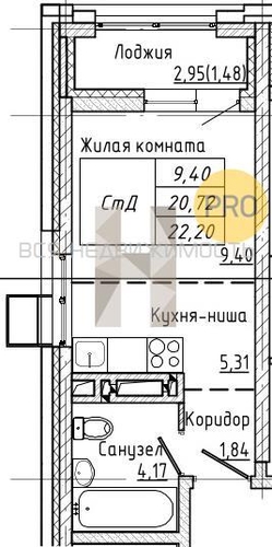 квартира-студия, 22,2кв.м. - изображение 0