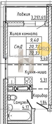 квартира-студия, 22,33кв.м. - изображение
