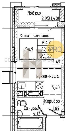 квартира-студия, 22,42кв.м. - изображение