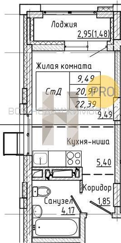 квартира-студия, 22,42кв.м. - изображение 0