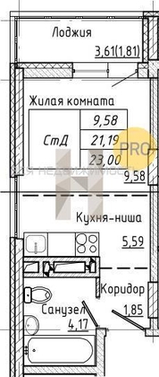 квартира-студия, 23,03кв.м. - изображение