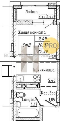 квартира-студия, 22,42кв.м. - изображение