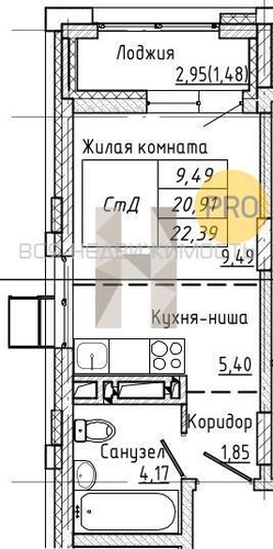 квартира-студия, 22,42кв.м. - изображение 0