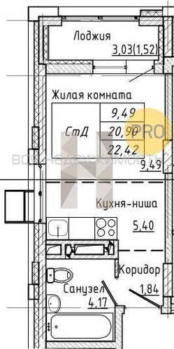 квартира-студия, 22,41кв.м. - изображение 0