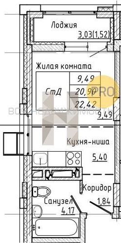 квартира-студия, 22,41кв.м. - изображение 0