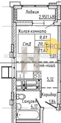 квартира-студия, 21,64кв.м. - изображение
