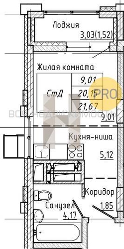 квартира-студия, 21,65кв.м. - изображение 0