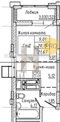 квартира-студия, 21,65кв.м. - изображение 1