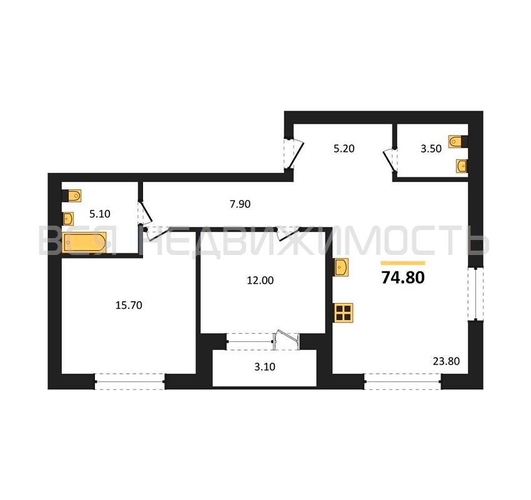 2-комнатная квартира, 74.8кв.м - изображение 0