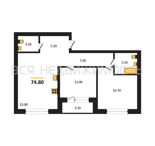 2-комнатная квартира, 74.8кв.м - изображение 0