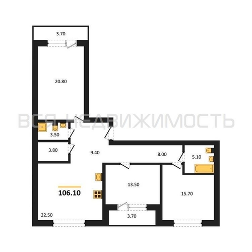 3-комнатная квартира, 106.1кв.м - изображение 0