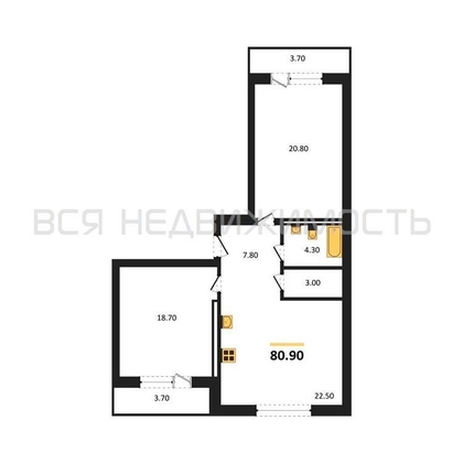 2-комнатная квартира, 80.9кв.м - изображение