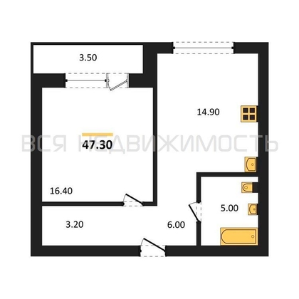 1-комнатная квартира, 47.3кв.м - изображение