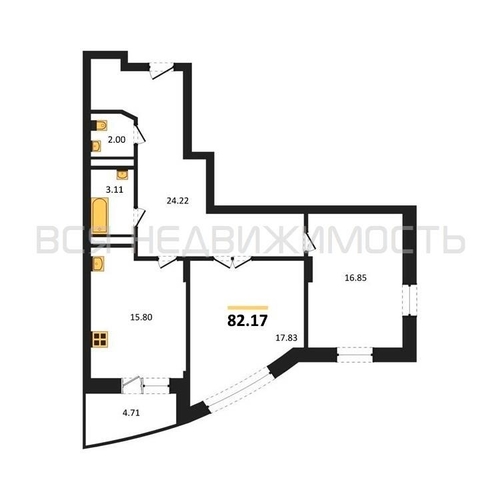2-комнатная квартира, 82.17кв.м - изображение 0