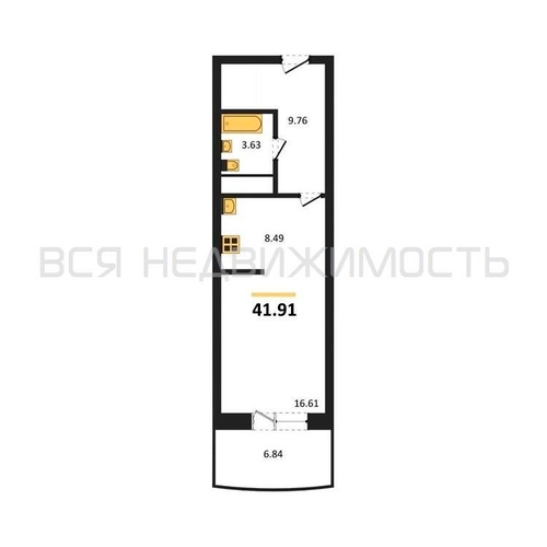 1-комнатная квартира, 41.91кв.м - изображение 0