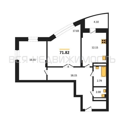 2-комнатная квартира, 71.82кв.м - изображение