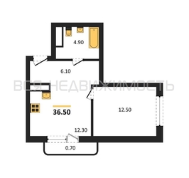 1-комнатная квартира, 36.5кв.м - изображение 1