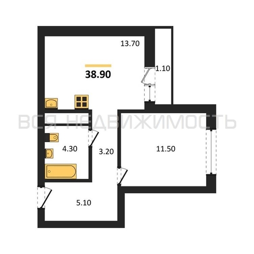 1-комнатная квартира, 38.9кв.м - изображение 0