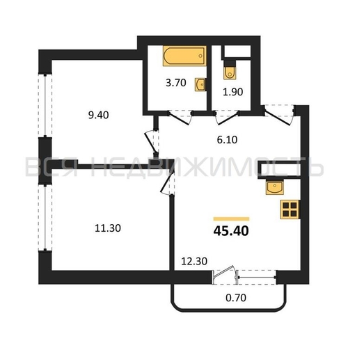 2-комнатная квартира, 45.4кв.м - изображение 0