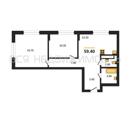 2-комнатная квартира, 59.4кв.м - изображение