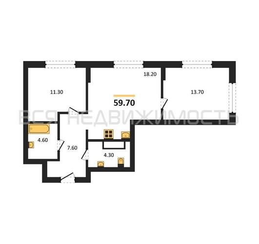3-комнатная квартира, 59.7кв.м - изображение 0