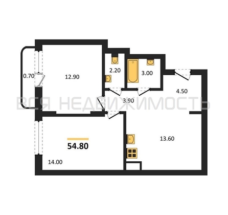2-комнатная квартира, 54.8кв.м - изображение
