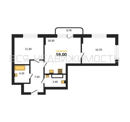 2-комнатная квартира, 59кв.м - изображение