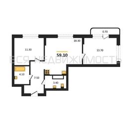 2-комнатная квартира, 59.1кв.м - изображение 1