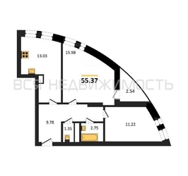 2-комнатная квартира, 55.37кв.м - изображение 1